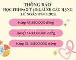 THÔNG BÁO ĐIỀU CHỈNH HỌC PHÍ ĐÀO TẠO LÁI XE CÁC HẠNG TỪ NGÀY 09/01/2026